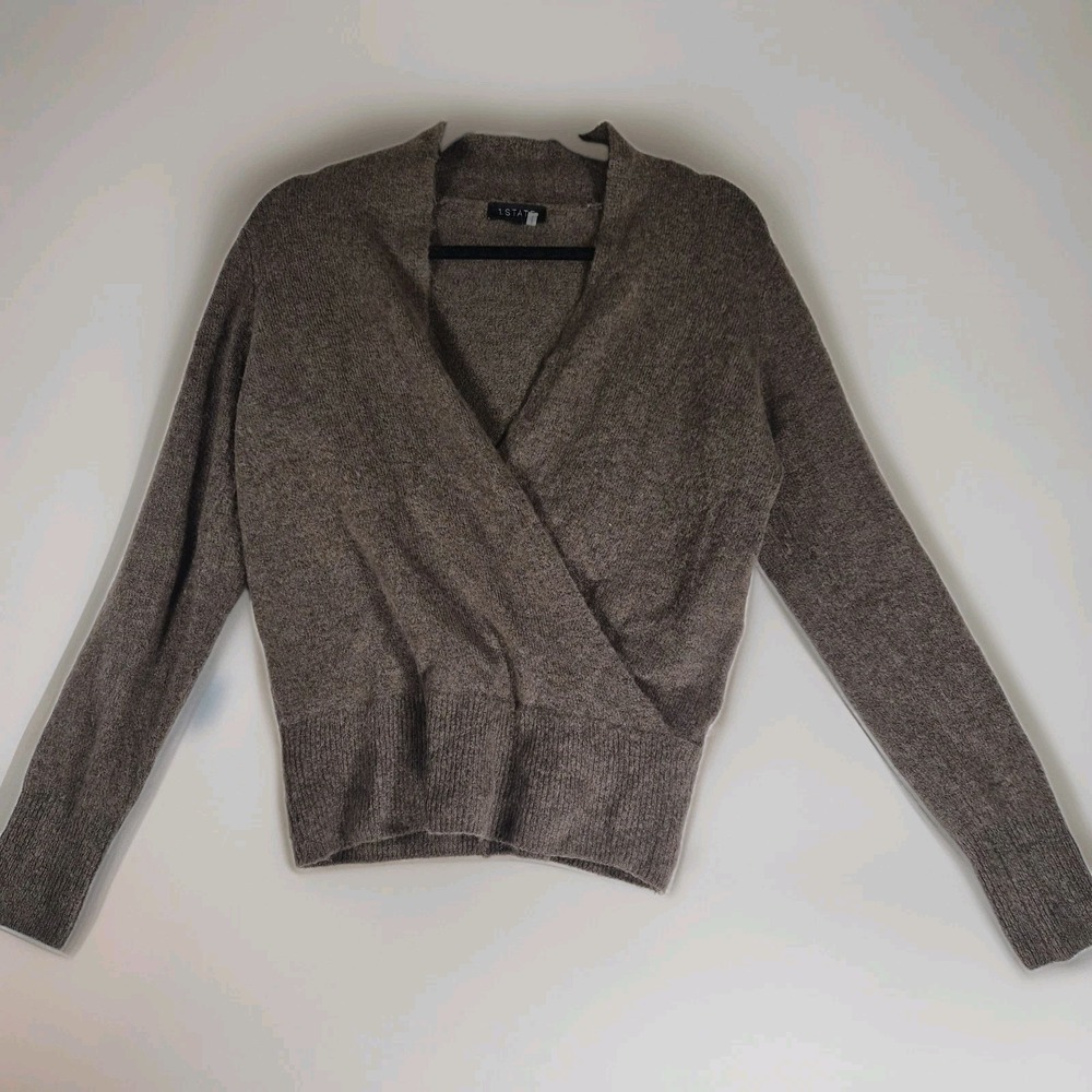 .STATE Soft Wrap Sweater XS Brown Cozy Surplice V-Neck Long Sleeve Knit Top